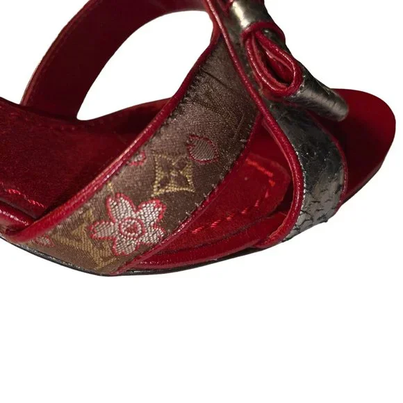 Louis Vuitton Takashi Murakami Monogram Cherry Blossom Logo Heel Sandals Shoes - Picture 8 of 12